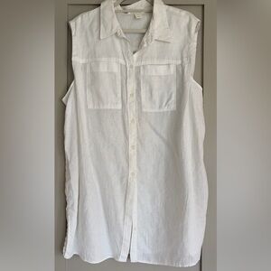 H&M Linen Women's White Button up sleeveless Tunic XL